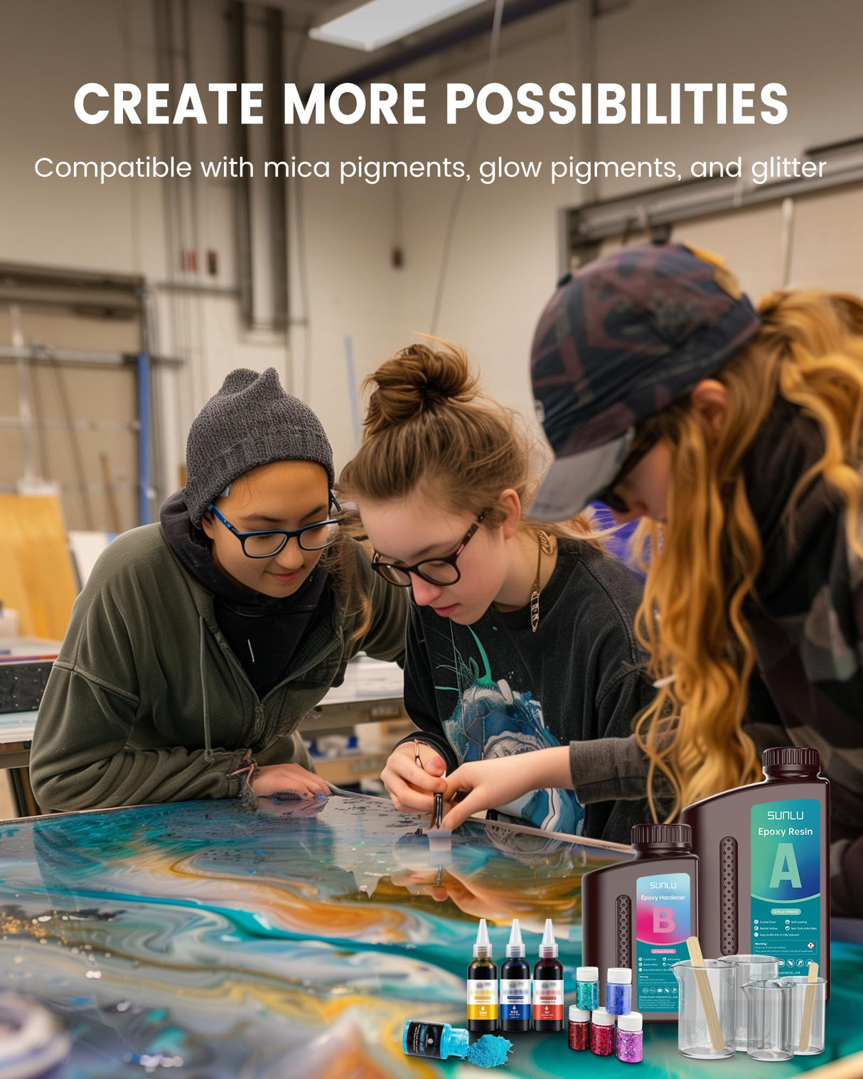 SUNLU Epoxy Resin Kit 48OZ, Crystal Clear Epoxy Resin No Bubble No Yellow, Easy to Mix 2:1 Ratio, Self Leveling Art Resin for Casting, Coating, Jewelry Making, River Table Tops, Gift(32OZ+16OZ) SUNLU