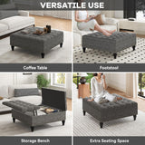 iabifo Large Square Storage Ottoman Bench,Versatile Lift-Top Coffee Table, Toy Box Footrest for Living Room in Chenille, Grey iabifo