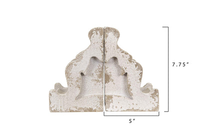 Creative Co-Op Distressed White Corbel Shaped Bookends (Set of 2 Pieces)