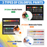 ESRICH 122PCS Professional Painting Set with 1 Wood Easel,72Colors (24 Acrylic Paint, 24 Watercolor,24 Oil) Paint Set, Brushes, Canvases, Painting Supplies Kit for Kids,Students, Artists and Beginner ESRICH