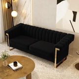 yunqishi Mid-Century Modern Black Velvet Sofa with Gold Metal Legs, 83.86" Luxury Chesterfield Comfy Couches for Living Room (Velvet, Black) yunqishi