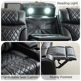 Power Recliner Sofa Set of 3 Pieces with Adjustable Headrest, Wireless Charger for Living Room, Electric Reclining Couch, Faux Leather 3 Seaters and Loveseat and Theater Chair with LED Lights, Black Comfort Stretch