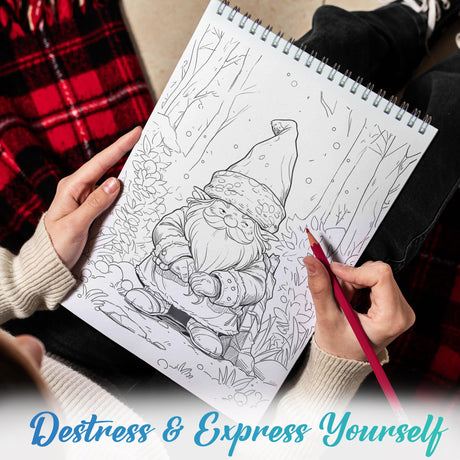 TPLHOUSE Gnomes Christmas Coloring Book Spiral Bound for Adults, Softcover, 30 Enchanting Coloring Pages of Gnome in Xmas Holiday for Stress Relief and Relaxation TPLHOUSE