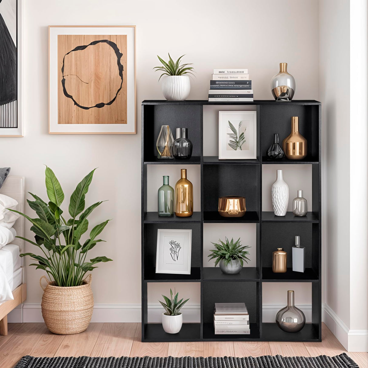 12 Cube Storage Organizer, Storage Shelf Organizer Bookshelf with Open Back, Open Shelf Bookcase, Wood Cubby Closet Cabinet Display Unit with 6 Removable Back Panels for Living Room Bedroom, White JupiterForce