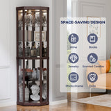 Trygoal Lighted 3-Side Glass Display Curio Cabinet, Corner China Cabinet with Tempered Glass Doors, Wooden Display Case with Light Bulb for Living Room, Dark Cherry Trygoal