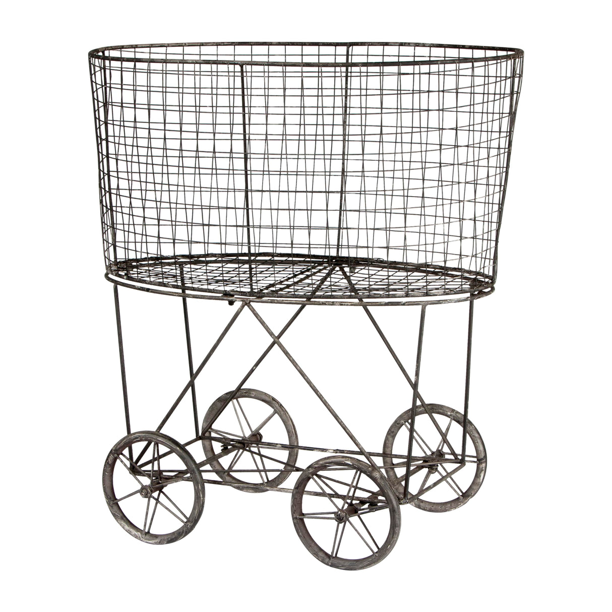 Creative Co-op Vintage Metal Laundry Basket with Wheels 25" x 15" x 26 3/4" (W x D x H) Creative Co-Op