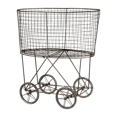 Creative Co-op Vintage Metal Laundry Basket with Wheels 25" x 15" x 26 3/4" (W x D x H) Creative Co-Op