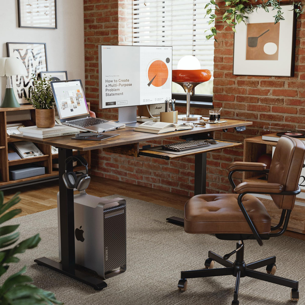 Agilestic Height Adjustable Desk with Keyboard Tray, 48 x 24 Inches Electric Standing Desk, Stand up Computer Table with Memory Preset, Modern Lift Motorized Gaming Workstation, Rustic Brown Agilestic