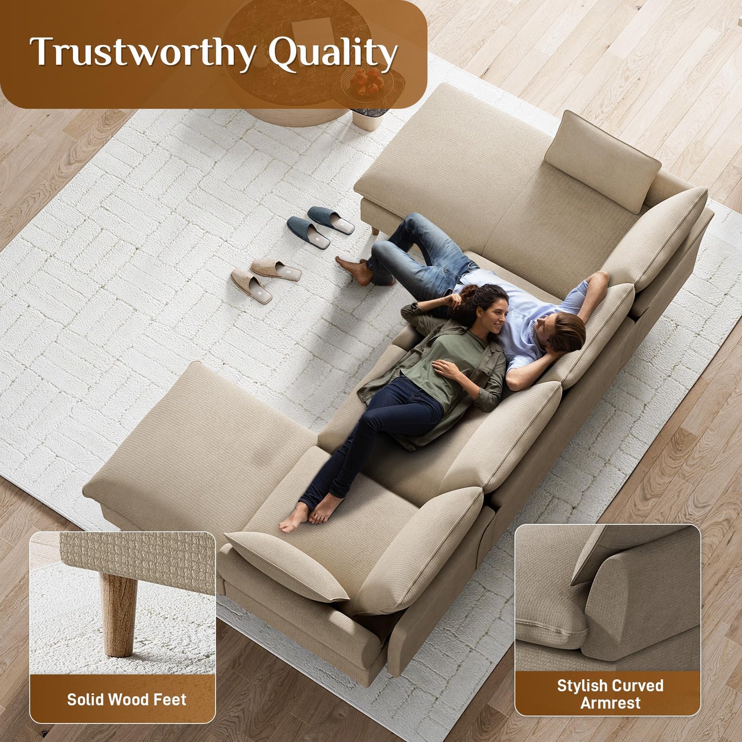 Nolohoo Cloud Couch Sectional Sofa, Modern Large Modular Sofas with Chaise, Convertible Ottoman, 112" Comfy Fluffy U Shape Sectional Couches for Living Room, Apartment, Light Brown