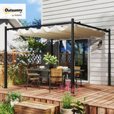 Outsunny 10' x 10' Retractable Pergola Canopy with Magnetic Fixture, UPF30+ Outdoor Patio Sun Shade Shelter, 3.1" Metal Column, for Patio, Garden, Backyard, Deck, Cream White Outsunny