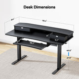HUANUO 55" x 26" Electric Standing Desk with 2 Drawers & 26.7" Large Keyboard Tray, C-Clamp Mount Compatible, Adjustable Computer Desk for Home Office, Stand Up Desk with 4 Height Presets, Black HUANUO