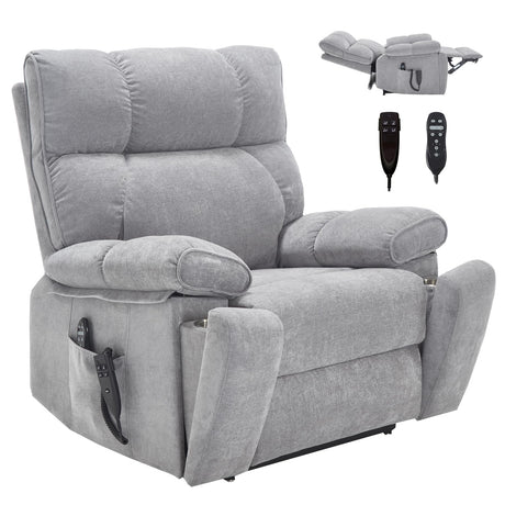 RHHVVR Oversized Power Lift Recliner Chair with Massage and Heating, 24.8" W Big Lay Flat Lift Recliner for Elderly, Medium-Firm Electric Recliners with Hidden Cup Holders,Gray RHHVVR