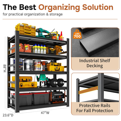 KILISTEELS 88" H Garage Shelving 5 Tier Storage Shelves Heavy Duty 3800LBS Adjustable Shelf Unit Metal Garage Shelving for Warehouse Industrial Basement, 88" H x 47" W x 24" D, Black KILISTEELS