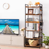 HCHQHS Adjustable 6 Tier Open Bookcase, Rustic Farmhouse Book Shelves, Industrial Wood and Black Metal Bookshelves, Mid Century Bookcase for Home Office Living Room Bedroom HCHQHS