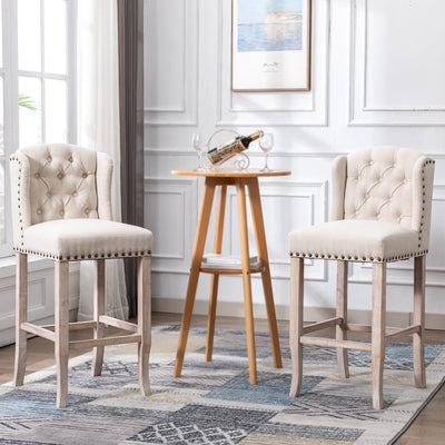 DUOMAY Classic Tufted 30 Inch Bar Stools Set of 2, Linen Upholstered Counter Chairs with Back, Armless Barstools Breakfast Stools W/Solid Wood Legs for Kitchen Island Lounge Pub Bar, Beige