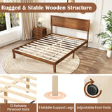 Giantex Wood Queen Bed Frame with Headboard, Mid Century Modern Platform Bed Queen Size with Solid Wood Legs & Wooden Slat Support, Easy Assembly, No Box Spring Needed, Walnut Giantex