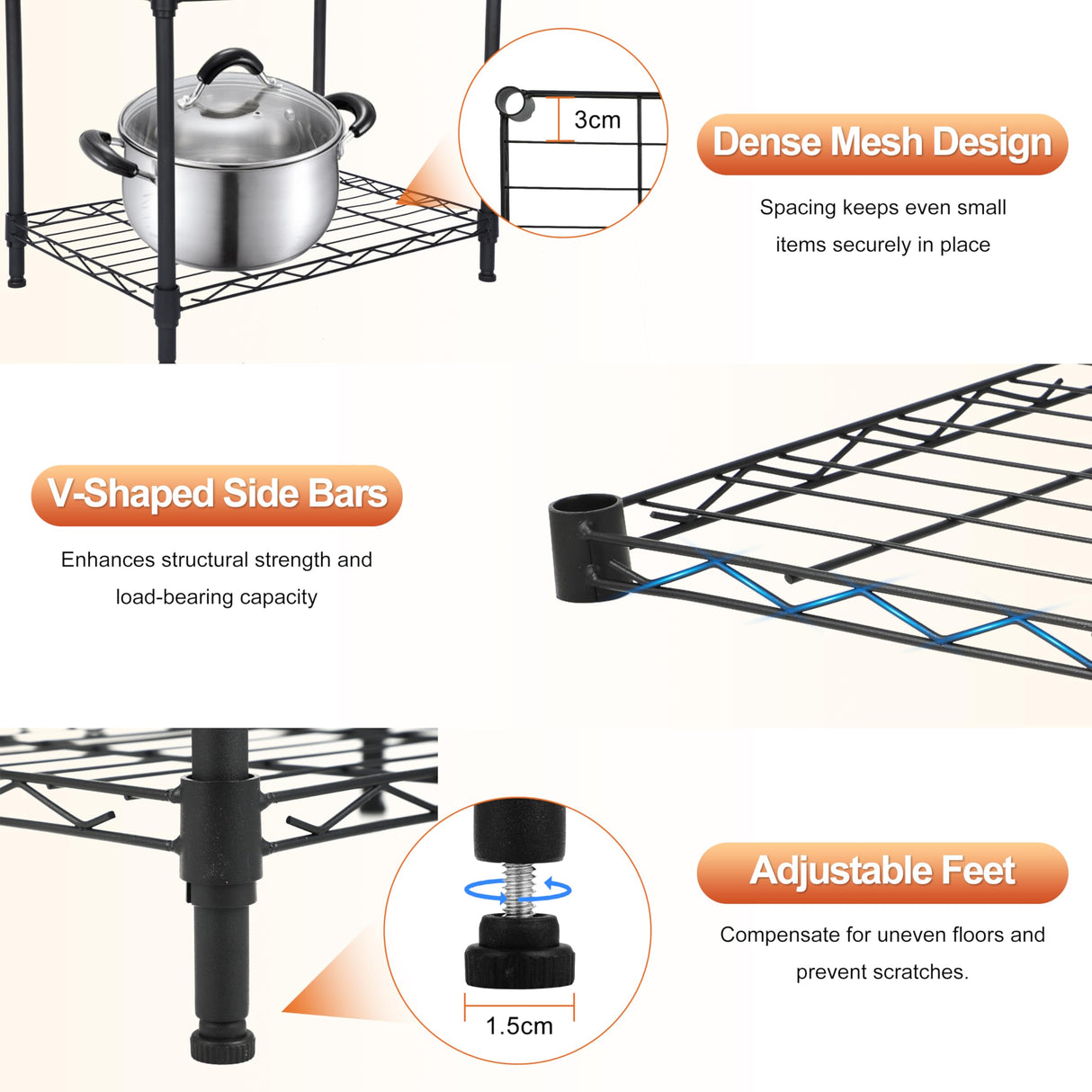 Whitmor 5 Tier Storage Shelves, Heavy Duty Metal Shelving, 400 lbs Capacity per Shelf, 2000 lbs Total, Easy Assembly for Kitchen, Garage, Plant, 18" L x 12" W x 50" H, Black Whitmor