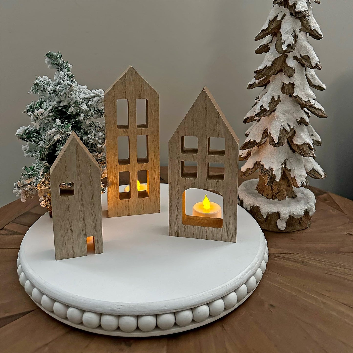 AuldHome Wood House Silhouettes Decor (Set of 7); Christmas and Holiday Wood Cutout Figures