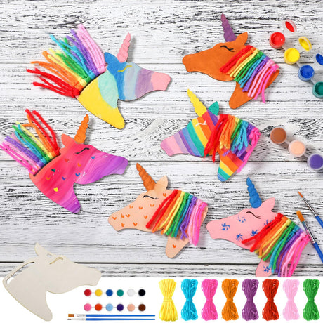 Geelin 24 Pcs Wooden Horse Craft Unfinished Wooden Cutouts Horse Painting Kit Unicorn Ornament DIY Cowboy Craft Gift Tags Paint You Own for Derby Party Favors Art Activity Home Decoration(Unicorn) Geelin