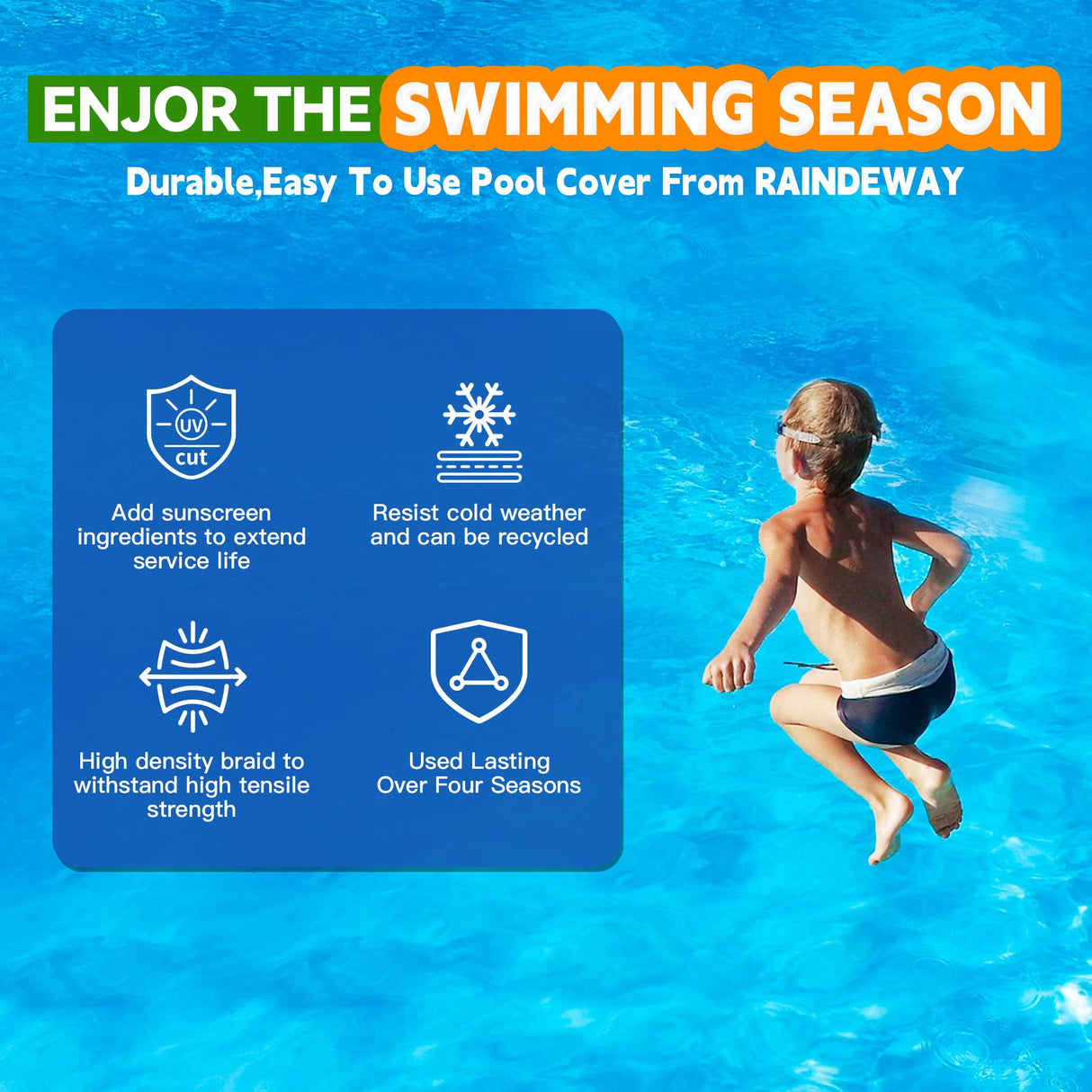 22Ft Pool Cover for(18Ft) Above Ground Pool,Heavy Duty Above Ground Pool Cover Includes Winch and Cable,Winter Pool Cover Strength&Durability,UV Protection, Blue/Black(Cover Only) RAINDEWAY