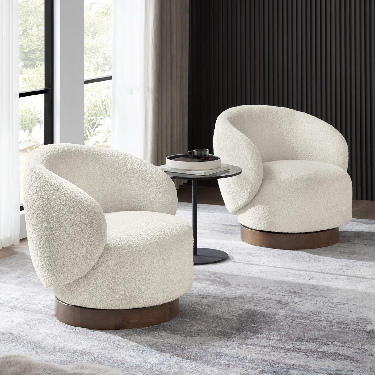 KISLOT Swivel Accent Chair Round Barrel Armchair Upholstered Performance Fabric for Living Room Bedroom Reading Waitingroom,2 PCS,Cream KISLOT