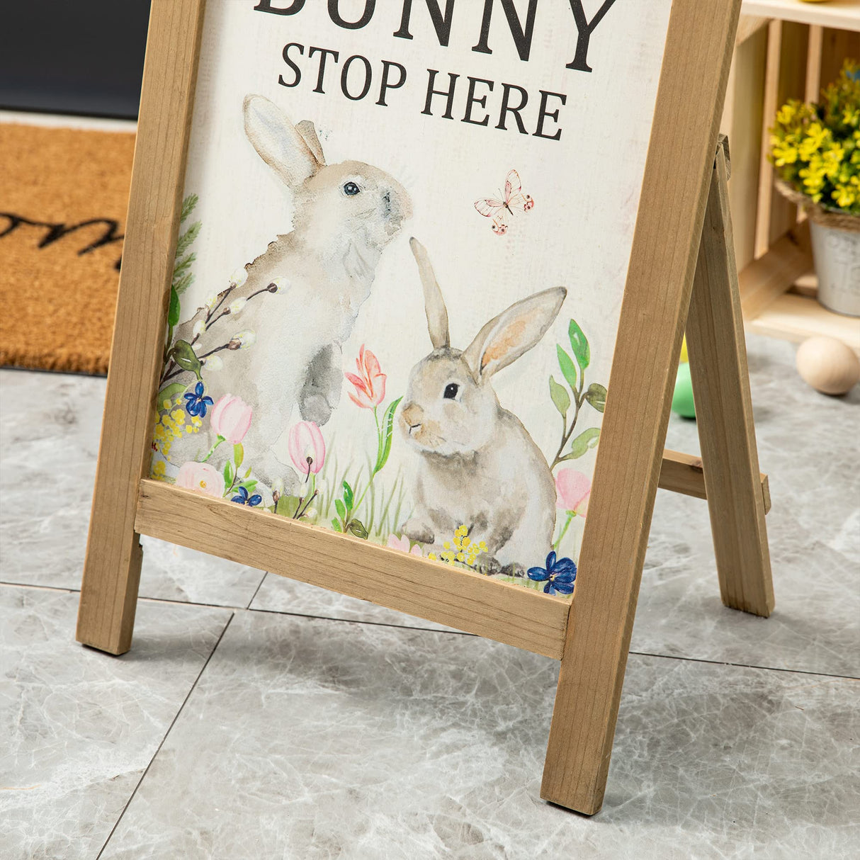 Glitzhome 24”H Easter Wooden Porch Sign, Bunny Sign Decor Rustic Rabbit Decoration Welcome Porch Decor for Easter Yard Entryway glitzhome