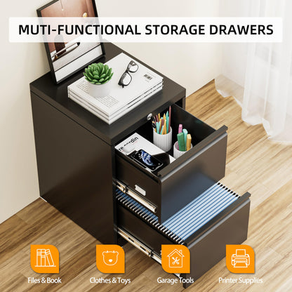 INTERGREAT 2 Drawers File Cabinet with Lock, 18" D Vertical Filing Cabinet for Home Office, Metal Black File Cabinet for Hanging Letter/F4/A4/Legal Folders, Easy Assemble - WoodArtSupply