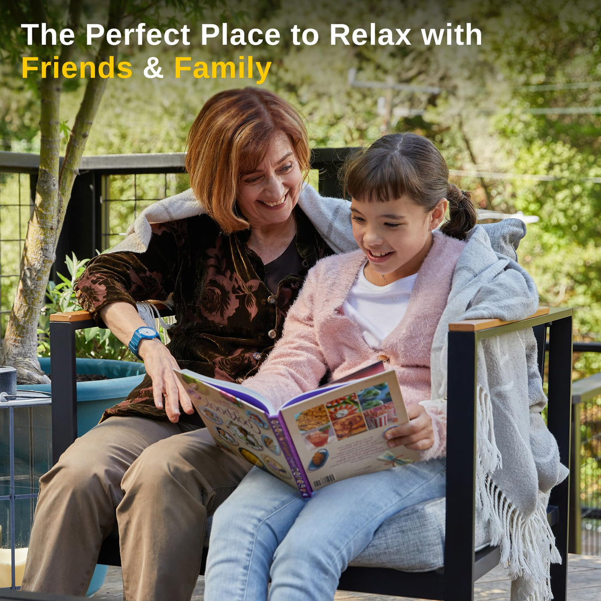 EAST OAK Patio Furniture Set, 4-Piece Outdoor Patio Set with Sofa, Removable & Washable Deep Seating Cushion, Tempered Glass Table, Outside Patio Conversation Sets, Light Gray & Black EAST OAK