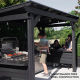 Backyard Discovery Rockport XL 12' x 6' Galvanized Steel BBQ Grill Gazebo Pavilion with Hardtop Steel Roof, Bar Tops, Powerport, Snow Support, Wind Resistance, Cook Station for Outdoor Patio or Deck Backyard Discovery