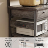 Mexin Bakers Rack with Power Outlets, 5-Tier Microwave Oven Stand with 2 Drawers, Kitchen Stand Coffee Bar Table with Storage, Heavy Duty Kitchen Shelves(Grey) Mexin