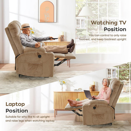ABCASA Oversized Dual Motor Lay Flat Power Lift Recliner Chair with Massage, Heating, Lumbar Pillow, USB & Type-C Ports, Textile Lift Chairs Recliners, Large Recliner for Big & Elderly People - Beige ABCASA