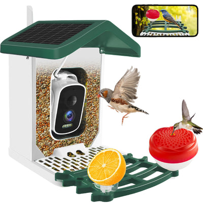 ImmSss Bird Feeder with Camera,Smart AI Identify Bird Species,Solar Hummingbird House Outdoor with 2.5K HD Cam,Live View,Instant Alerts,Capture Bird Video,Squirrel-Proof,Ideal Gift for Bird Lover