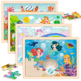 Wooden Princess Puzzles for Kids Age 3 4 5 Year Old, 4 Pack 24 Pcs Montessori Toddler Jigsaw Puzzles for Girl boy Activities Preschool Learning Educational Birthday Gift Travel Autistic Wooden Toys LACCHOUFEE