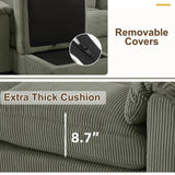 HAOMARKETS 115” Modular Sectional L Shaped Corner Sofa, Corduroy 5-Seater Couches with Thick Cushion for Living Room, Green HAOMARKETS