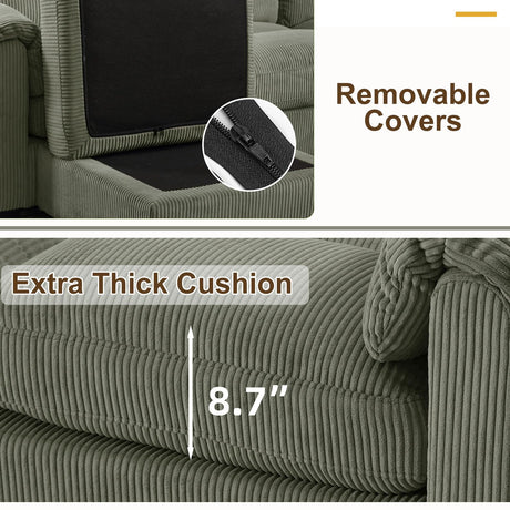 HAOMARKETS 115” Modular Sectional L Shaped Corner Sofa, Corduroy 5-Seater Couches with Thick Cushion for Living Room, Green HAOMARKETS