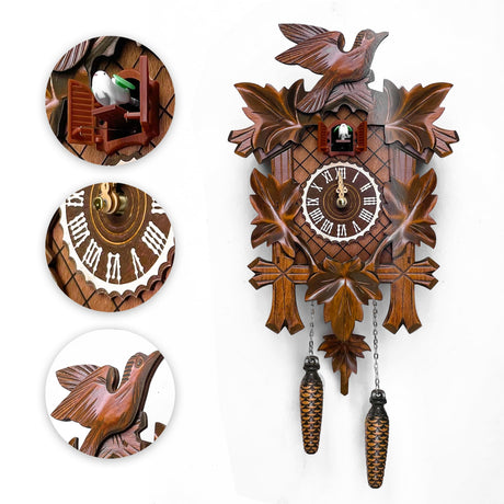 STRONGBERRY Handcrafted Cuckoo Wall Clock with Silent Movement, Pendulum & Chime Function - Classic Vintage Wooden Cuckoo Clock - 18.11 x 9.84 x 3.94 inches STRONGBERRY