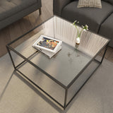Glass Coffee Table Modern Center Table,Minimalist Coffee Table Sofa Side Tea Table for Living Room,Tempered Glass-top with Sturdy Metal Frame, Easy Assembly,26.4 x 26.4 x 15.7 Inches, Black Easy Paws