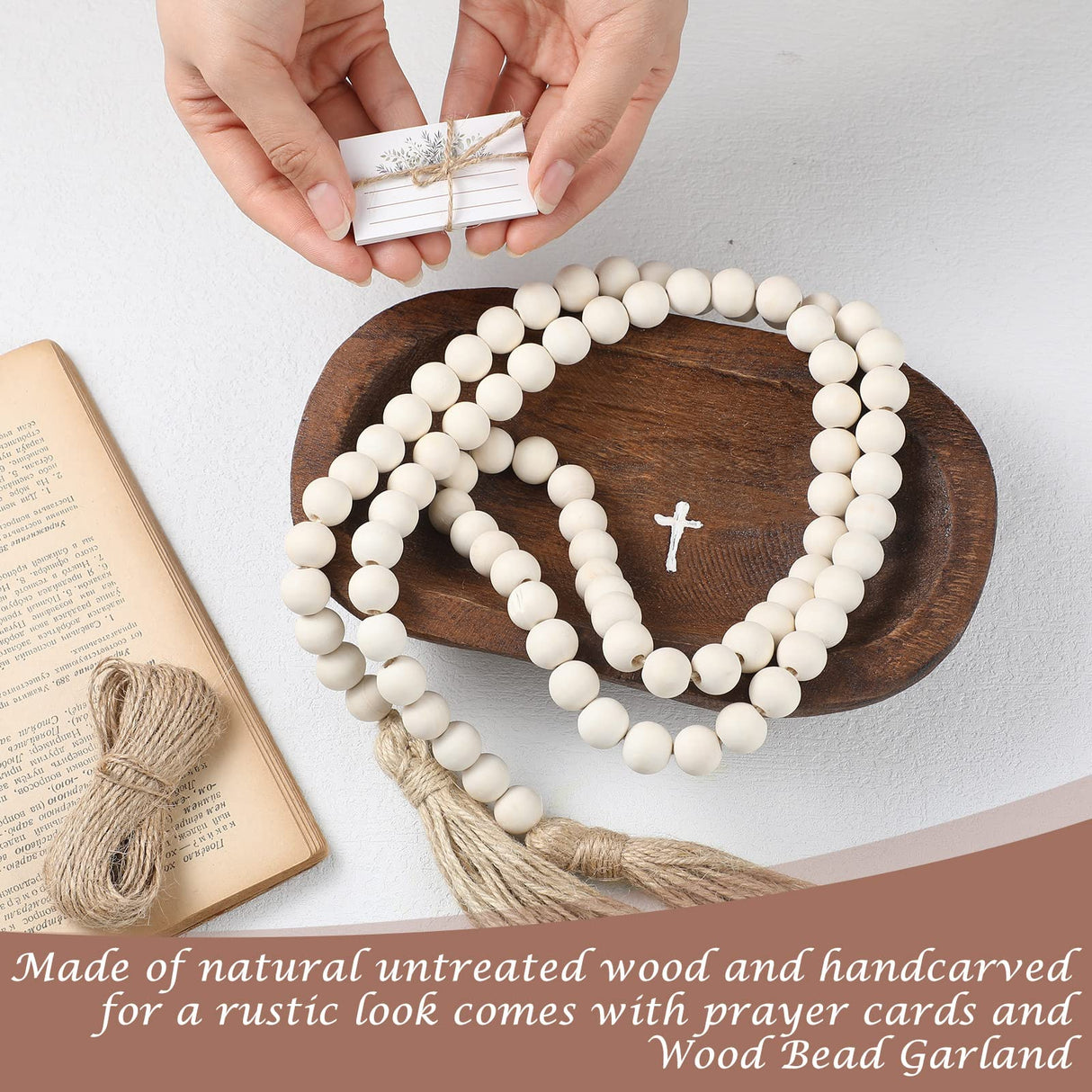 Kathfly Prayer Dough Bowl Wood Decorative Bowl with Cross and Cards Christian Gifts 58 Inch Wooden Rustic Prayer Bread Religious Spiritual Gifts for Blessing Farmhouse Entryway Kathfly