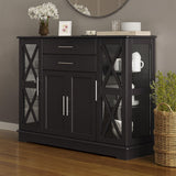 BELLEZE 017-HG-40007-ESP Sideboard Buffet, 47 Inch Storage Console Table Coffee Bar Kitchen Cupboard Pantry Glass Display Cabinet for Lving Entryway Dining Room,Espresso BELLEZE