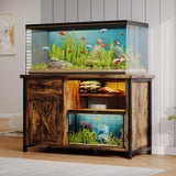 4ever2buy 55-75 Gallon Fish Tank Stand with Power Outlets, LED Light, Heavy Duty Aquarium Stand with Cabinet for Fish Tank Accessories Storage, for Turtle Tank, Reptile Terrarium, 1100LBS, Black 4ever2buy