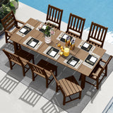 LOUNZY 9 Pieces Patio Dining Sets, Outdoor HDPE Furniture Set for 8 w/ 2" Hole Cut-Out Dining Table with 8 Patio Chairs(2 W/Armrest, 6 w/o Armrest), Brown LOUNZY