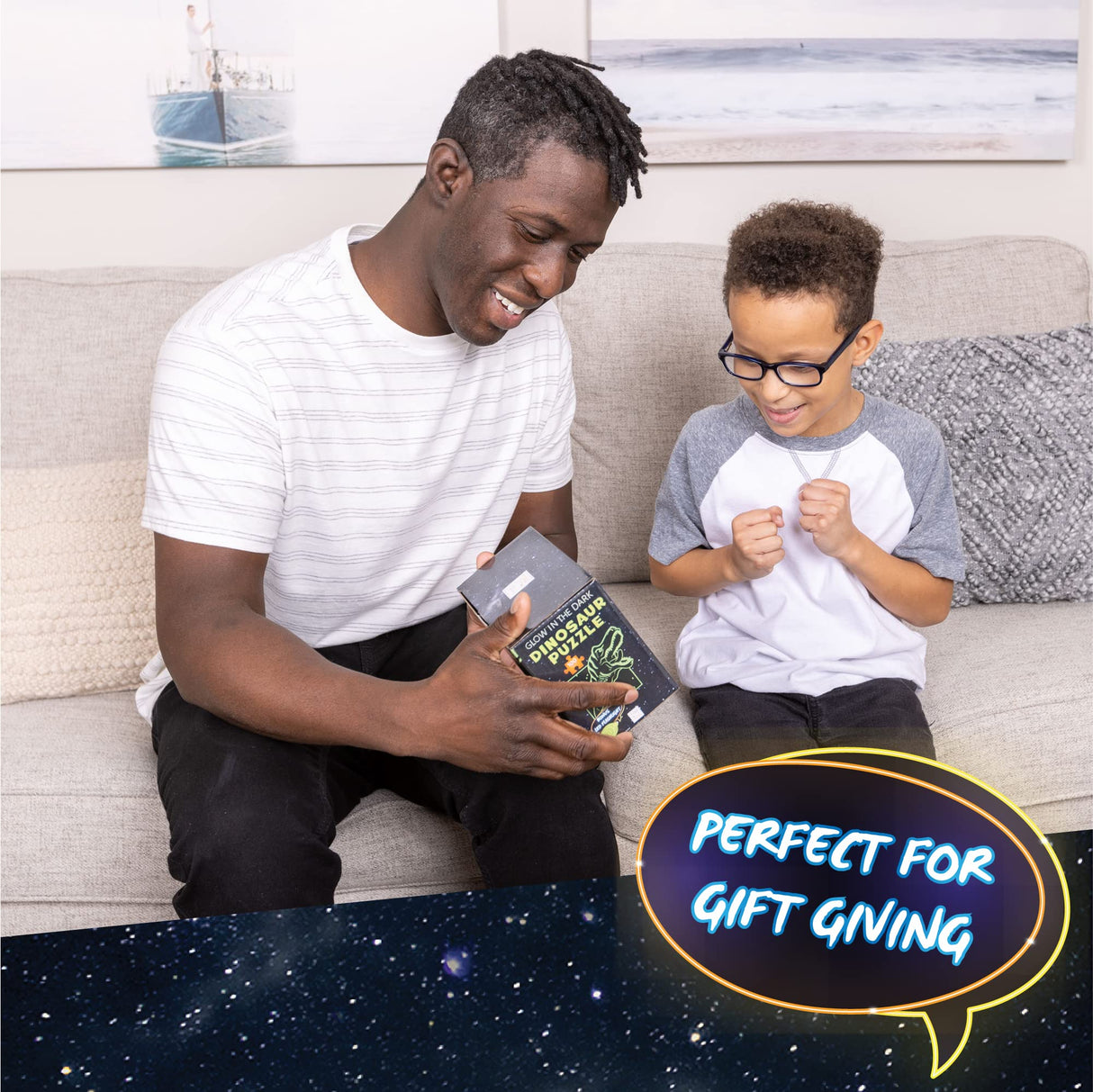 Hapinest Glow-in-The-Dark Dinosaur Jigsaw Puzzle for Kids, 100 Piece Puzzles for Kids Boys and Girls Gifts Ages 5 6 7 8 9 10 11 12 Years Old & Up, Includes 12 Dinosaur Fact Cards & LED Mini Flashlight Hapinest