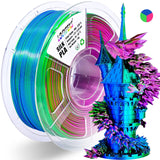 LOCYFENS PLA Filament 1.75mm, Silk Rainbow Color PLA Filament, Tri Color 3D Printer Filament Red Blue Green, Fit to AMS, 1kg/Spool LOCYFENS