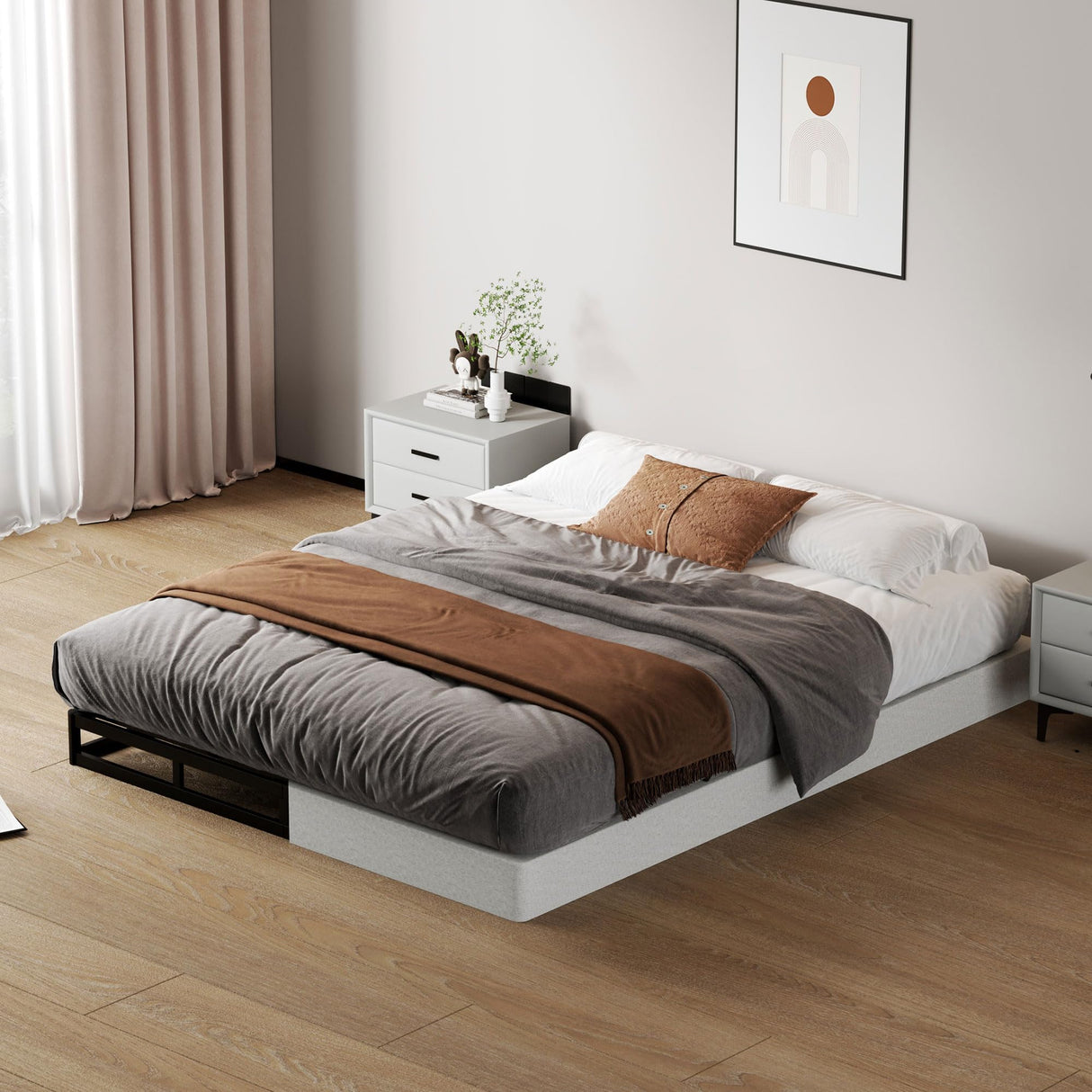 SHOANED King Size Box Springs - 5 Inch Low Profile Mattress Foundation No Noise Heavy Duty Metal Basics Bed Base with Clean Fabric Cover, Easy Assembly SHOANED