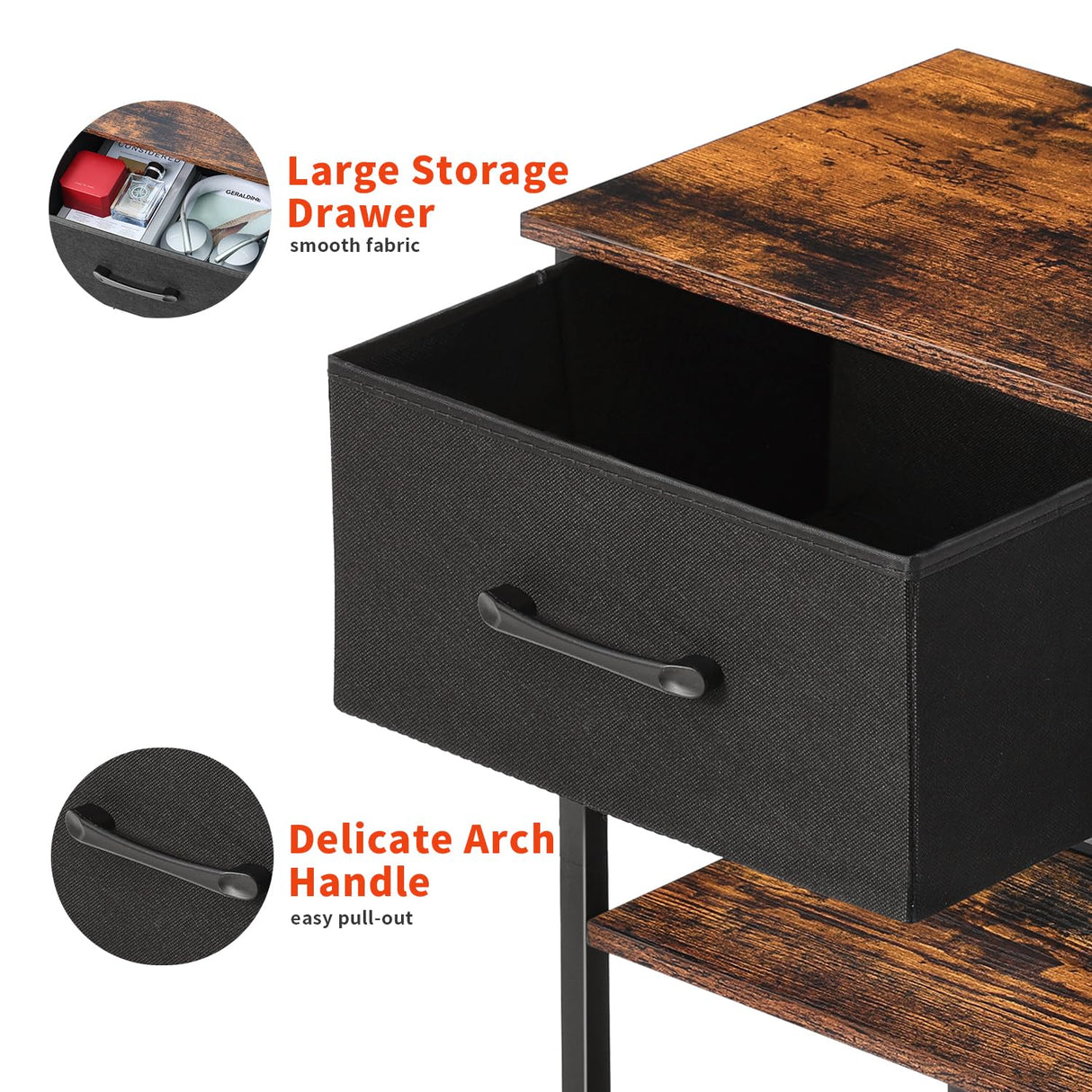 LAKEMID Nightstands Set of 2 with Charging Station and Drawer, End Table Side Table with 20 Colors LED Light Strip and 2 Layers Shelf for Bedroom Living Room Sofa (Rustic Brown) LAKEMID