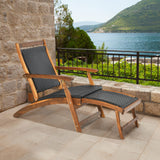 HAPPYGRILL Patio Chaise Lounge Chair with Retractable Footrest, Acacia Wood Lounge Chair, Rattan Wicker Folding Chaise Lounge, Collapsible Lounge Chair for Poolside Patio Garden Porch HAPPYGRILL
