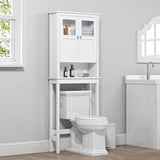 Spirich White Over Toilet Bathroom Storage Cabinet with Glass Doors and Adjustable Shelves Spirich