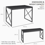 VECELO Kitchen Table with 2 Benches for 4, Wood Dining Room Dinette Sets with Metal Frame for Breakfast Nook and Small Space, Black VECELO
