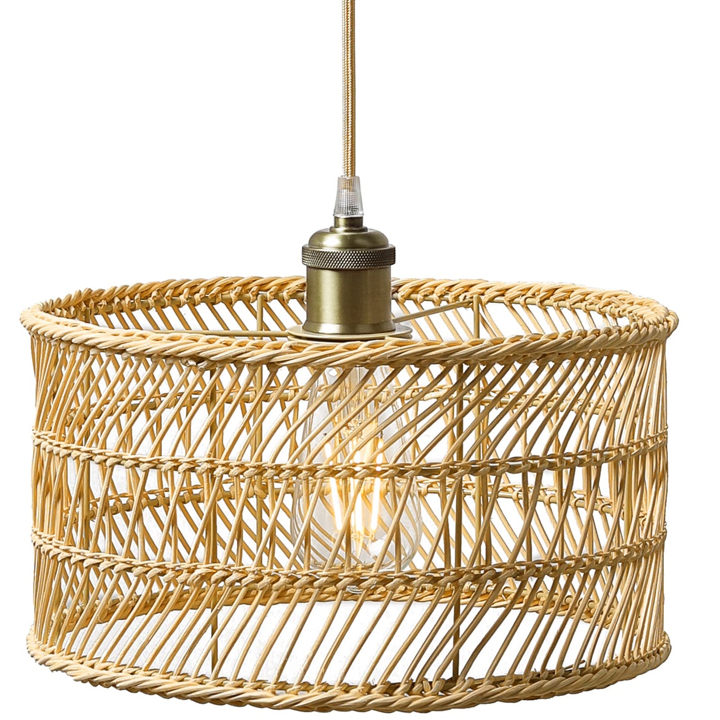 HOONEX Rattan Chandelier, Rattan Light Fixtures Ceiling, 12.4" Wicker Pendant Light for Dining Room Bedroom Kitchen Island, Natural - WoodArtSupply