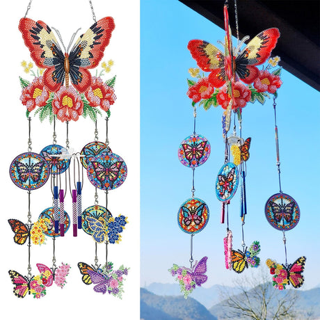 Generic DIY Dotted Diamond Art Painting Wind Chime Kit, Three-Dimensional Sun Catchers Diamonds Dot Paintings Hanging Ornaments, for Spring Garden (Double-Sided Point Drilling) (#05-1PC Butterfly) Generic